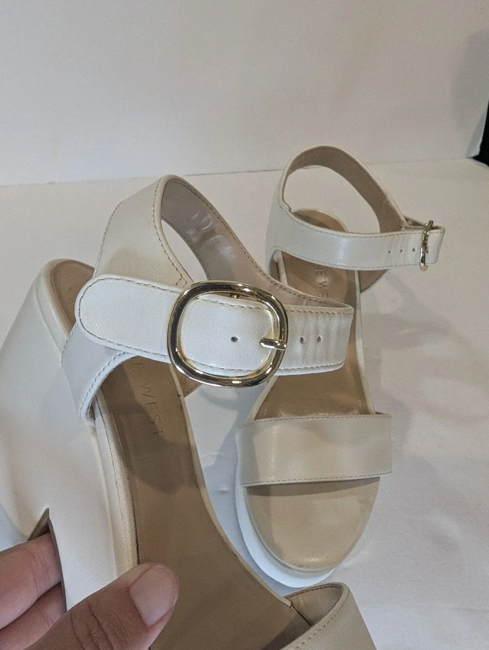 Nine West Off White Chunky Block Platform Heels Sandal Size 5.5